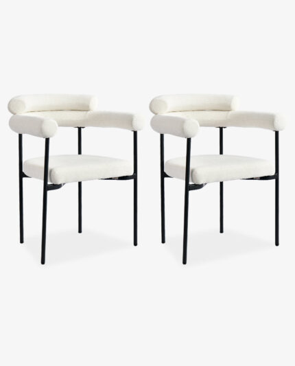 RosyRuby Boucle Dining Chairs with Curved Back – Set of 2 Modern Seats